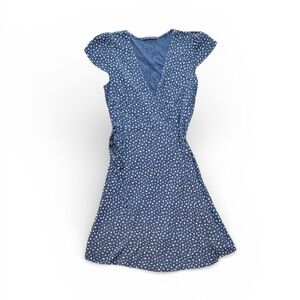 Brandy Melville Women’s Blue And White Floral Wrap Tie Mini Dress